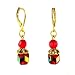 Earrings - E262 - Antique Gold Plated Octagonal Beads ~ Siam Red