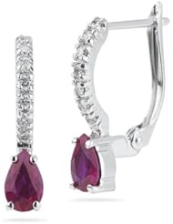 0.21 Cts Diamond & 0.83 Cts Ruby Earrings in 14K White Gold