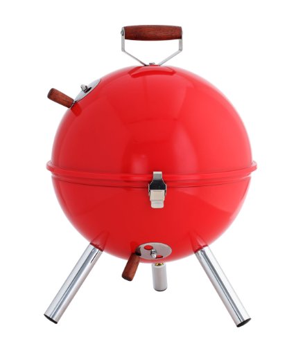 iDélice CU496760A Barbecue à Charbon Nomade Forme Boule pour 2/3 Personnes Inox/Bois Rouge