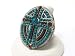 Beautiful Teal Blue and Amber Crystal Cross Fashion Ring on Unique Beaded Stretch Band Silver Tone