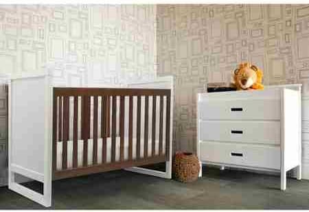 Baby Mod Modena Mod 2-Tone 3-in-1 Fixed-Side Convertible White and Walnut Cri]b