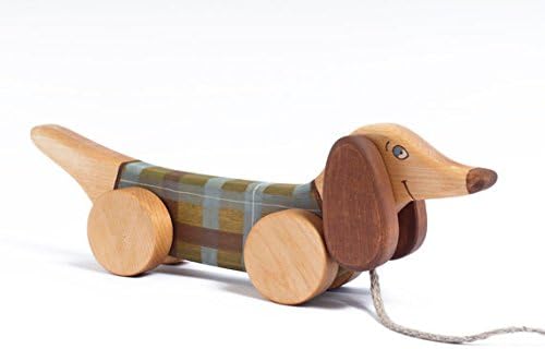 Pull-Along Hand-Crafted Birch Wood Non-Toxic Weiner Dog Toy, Red