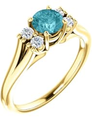 14K Yellow Gold 5.00mm Round Cut Zircon and Diamond Ring -- LIFETIME WARRANTY