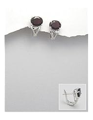 Rhodium plated earrings set with garnet In 92.5 Sterling Silver Earrings