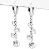 Cubic-zirconia Rhodium Finish Sterling Silver Drop Earrings