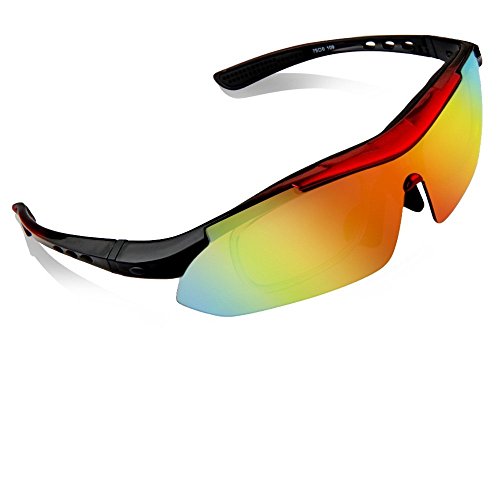 Poshei P02 Polarized Sports Sunglasses with 5 Set Interchangeable Lenses for Biking Fishing Running Driving Golf Baseball