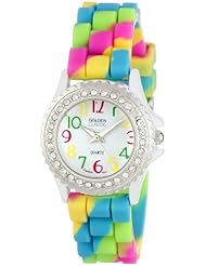 Golden Classic Womens 2295-B "Petite Colors Galore" Rhinestone Encrusted Bezel Multi-Colored Silicone Watch