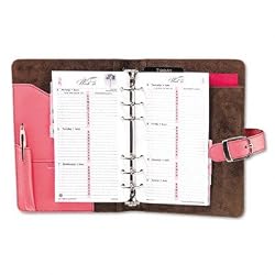 Day-Timer 48437 Pink Ribbon Organizer Starter Set w/Leather Binder, 3-3/4 x 6-3/4, Pink/Brown