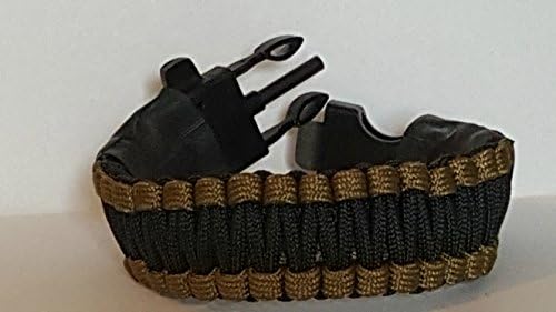 FIRECORD Tactical Operator Band Firestarter Paracord Survival Bracelet in Coyote and Black Paracord done in our UNIQUE ladder rack braid, with an Emergency Whistle Side Release Buckle, Ferrocerrium Magnesium Fire Steel Fire Starter rod Clasp with Knife, Cutter and Striker included. Ranger Bands, F.A.S.T. Packs (TM), A Wearable Survival Kit on your Wrist. Coyote and Black 7 strand 550 Military Specification, Mil Spec, Parachute Cord. The many uses include but are not limited to, Every Day Carry, Wearable Survival Kit, Camping, Hunting, Fishing, Hiking, Rock Climbing, Survival, Military. The Best Paracord Firestarter Survival Bracelet Available.