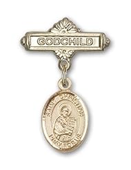 14K Gold Baby Badge with St. Christian Demosthenes Charm and Godchild Badge Pin