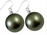 20mm Black Genuine South Sea Shell Majorca Pearl Hanging Earrings