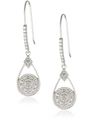 Sterling Silver Diamond Accent Round Drop Euro Wire Earrings