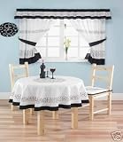 DECO KITCHEN CURTAINS BLACK/WHITE 46X42 INC TIE BACKS