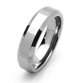 6MM Comfort Fit Tungsten Carbide Wedding Band Beveled Edges For Men &amp; Women (5 to 15) Size 5: Jewelry