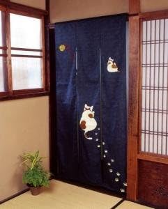 Long size Noren(Japanese curtain) "Cat And Bell" from Japan 21512