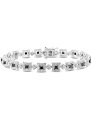 Sterling Silver White and Black Accent Diamond Tennis Bracelets (0.085 Cttw, H-I Color, I3 Clarity), 7"