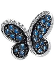 14k White-Gold Genuine Blue Sapphire And Diamond Butterfly Brooch by US Gems