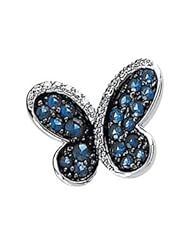 14K White Gold 1/10Cttw 14Kw/Black Rhodium Plated Genuine Blue Sapphire And Diamond Brooch
