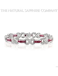 18KW Bracelet with 4.42ctw square cut channel set rubies and 1.55ctw bead set diamonds, 7"