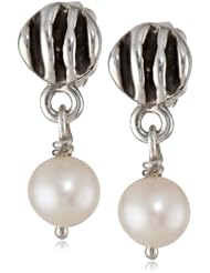 Zina Sterling Silver Waves Pearl Drop Stud Earrings