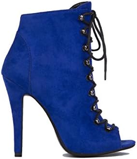 AKIRA Lace Up Peep Toe Jordan Booties - Blue Suede Size 7