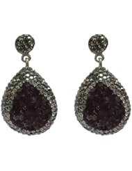 Sterling Silver Custom made Turkish Style Earrings With Druzy stones and trimmed with CZ White stones Comes in Gift Box