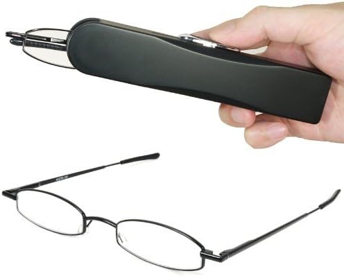 I-Mag Classic Metal Spring Hinge Reading Glasses with Slide Open Hard Case (+1.00, Black) by Intervision