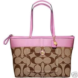 Coach Signature Pink Stripe Zip Top Bag 11691