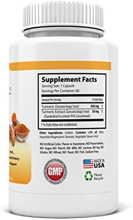 Turmeric Capsules - PURE Root Powder PLUS 95% Curcumin Extract - Potent Anti-Inflammatory, Anti-Oxidant Supplement - Curcumins Equal to 1,400mg of Best Tumeric Powder [Eden Pond 500mg, Swanson 720mg] - 2 Months Supply 60 Caps - 100% MONEY BACK GUARANTEE
