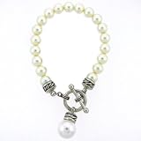 41lnZpuK5zL. SL160  Silver Tone Designer Inspired Faux Pearl Toggle Bracelet