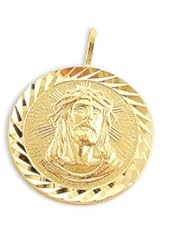 Jesus Face Coin Pendant 14k Yellow Gold Round Charm