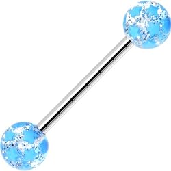 Light Blue Glitter Star Barbell Tongue Ring