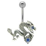 Dragon Belly Button Ring with Dark Blue Cz Gems
