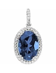 14K White Gold Oval Cut London Blue Topaz and Diamond Pendant -- LIFETIME WARRANTY