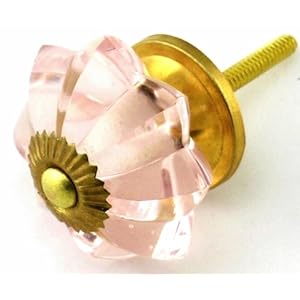 Large Pink Melon Glass Cabinet Knobs-8pc Drawer Pulls Knob & Handles ~ Lot of 8 ~ K24 Large Crystal Clear Pink Melon Shaped Glass Knobs with Polished Brass Hardware. Glass Knobs Handles & Pulls for Dresser Drawers Cabinets & Vanity