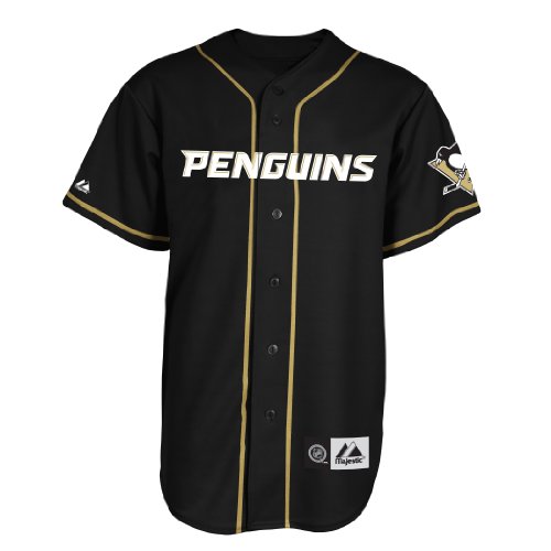 NHL Men's Pittsburgh Penguins Short Sleeve Button Front Replica Jersey (Pro Black/Pro Vegas Gold, X-Large)