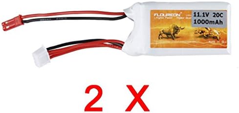 FLOUREON 2Pcs White 20C Lipo Battery 11.1V 1000mAh 3S RC Battery Pack with JST Plug for RC Hobby, RC Car, RC Buggy, RC Truck, RC Truggy