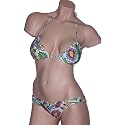 Brazilian Bikini Triangle G-string Swimsuit White Multi Print