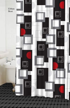Urban Beat Shower Curtain (Black/White/Red/Grey)