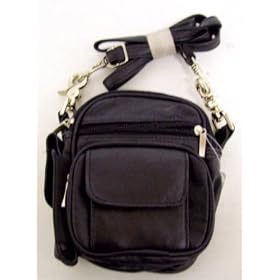 Black Leather Casual Evening Bag Belt Loop Bag