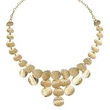 Yellow Gold Plated Sterling Silver Hammered Circle Bib Necklace, 17