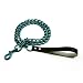 Platinum Series 3mm Stainless Steel Dog Leash Caribbean Teal W/blk Leather Handle