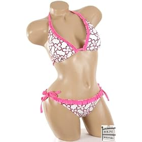 Sexy Trendy Cute Summer Pink White Trendy Fashion Monogram Print Bikini String Bikini Bathing Suit Swimsuit Swimwear