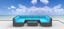 Big Sale Urban Furnishing - Tahiti 9pc Modern Outdoor Backyard Wicker Rattan Patio Furniture Sofa Sectional Couch Set - Sea Blue