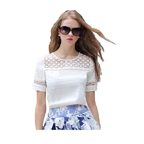 ナナコレクション Nana_Collection 2015 夏 シフォンシャツ 透かし編み レース ビジュー 半袖 ブラウス トップス 通気性 シンプル きれいめ 美ライン カジュアル 女性 レディース シャツ