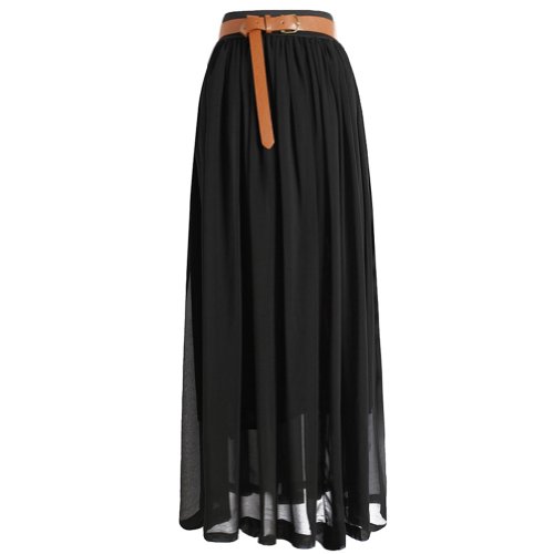 Tobey Vintage Women's Pleated Long Chiffon Waist Maxi Boho Beach Skirt Dress