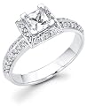 14k White Gold Princess Cut Diamond Engagement Ring w/ Round Channel Set Diamond Side Stones (2/3 cttw, 2/5 ct Center, G-H Color, SI1 Clarity)