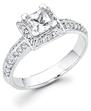 14k White Gold Princess Cut Diamond Engagement Ring w/ Round Channel Set Diamond Side Stones (2/3 cttw, 2/5 ct Center, G-H Color, SI1 Clarity)