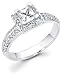 14k White Gold Princess Cut Diamond Engagement Ring w/ Round Channel Set Diamond Side Stones (2/3 cttw, 2/5 ct Center, G-H Color, SI1 Clarity)
