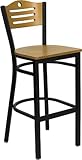HERCULES Slat Back Black Metal Bar Stool with Natural Wood Seat and Back -  ....